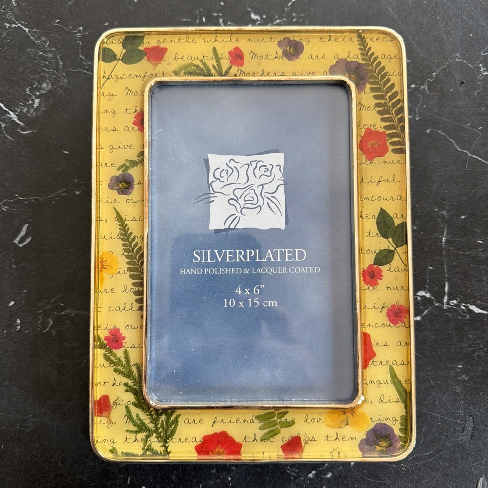 Elegance Silver Plated Zinc 4x6 Picture Frame Yellow Floral Mothers Gift